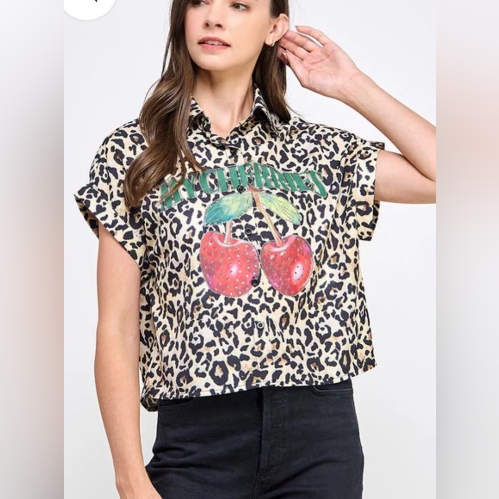 Blusa Pastel /Animal Print & Cherry Button Down Shirt